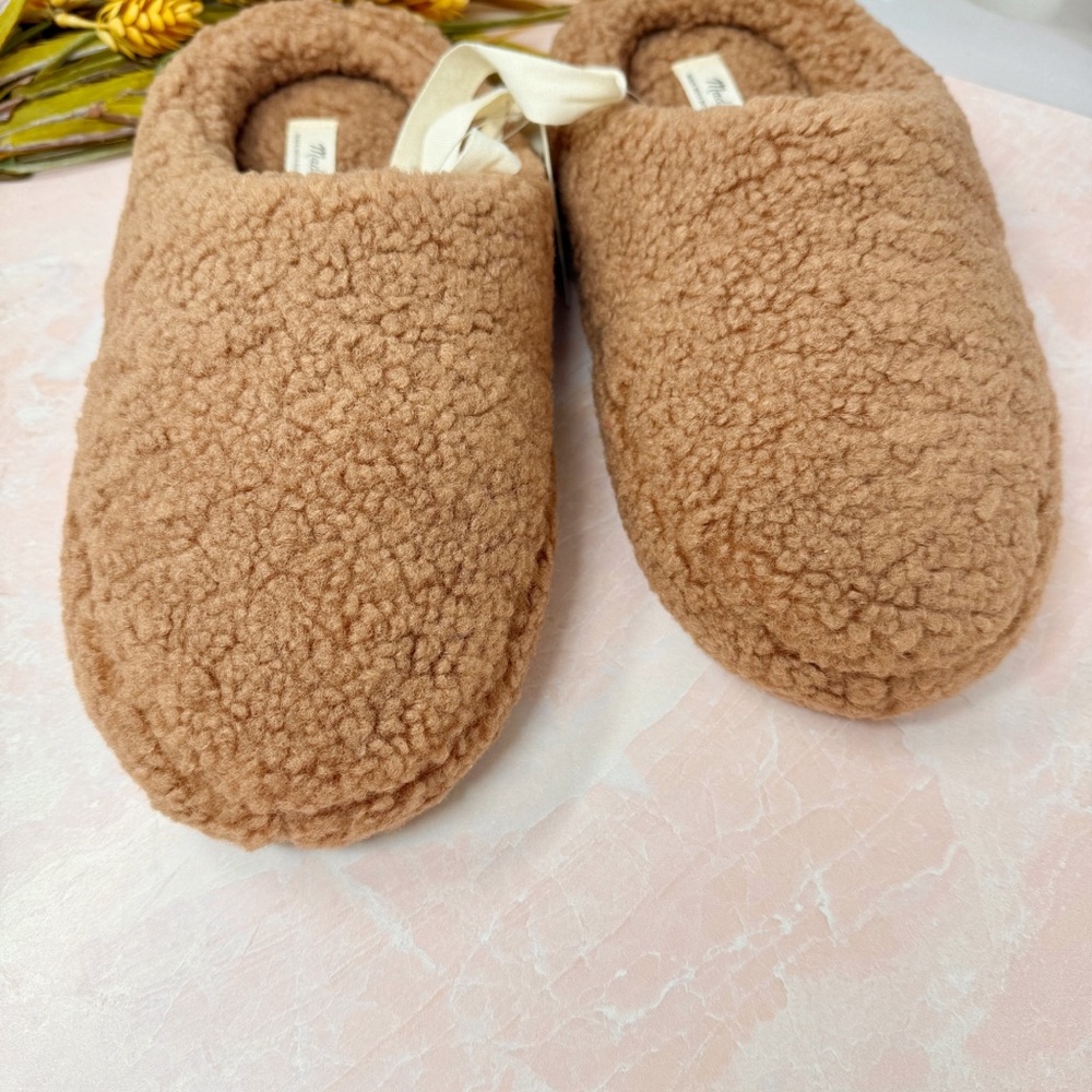 NWT Madewell Sherpa Scuff Tan Women’s Fuzzy Cozy Slippers In Ground Clay Sz 7 - Picture 2 of 8